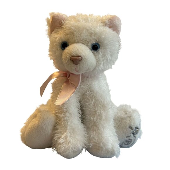 Russ Shining Stars White Cat Plush With Blue Eyes & Pink Satin Bow 8" 2006 - Picture 1 of 5